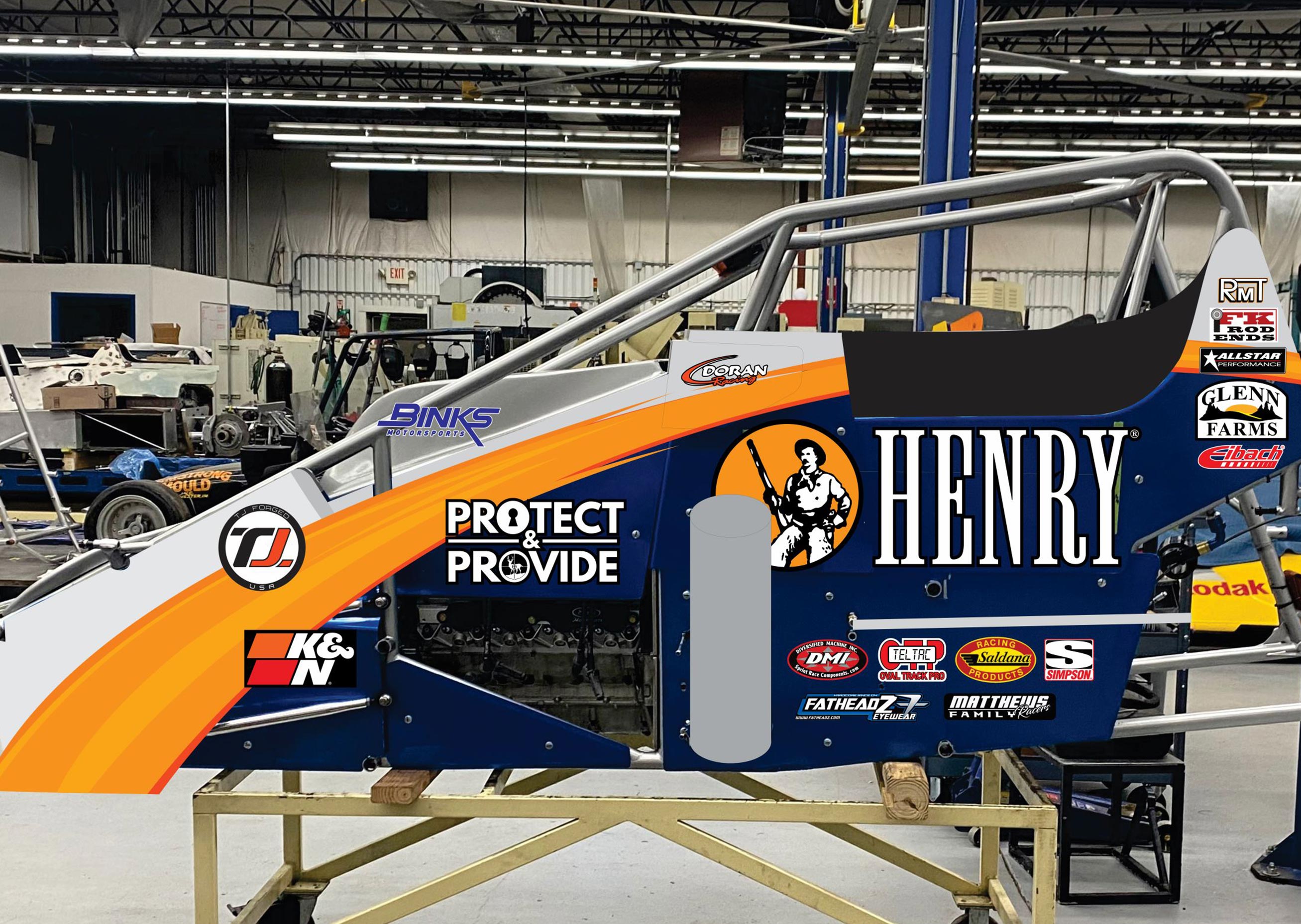 Frame of a car with sponsors